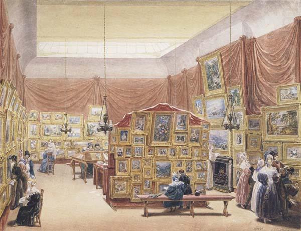 Interior of the Gallery of the New Society of Painters in Watercolours (mk47), George Scharf